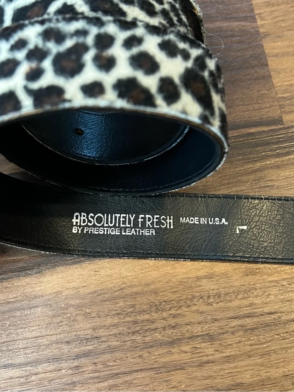 Vintage Faux Fur Leopard print leather belt with silver hardware